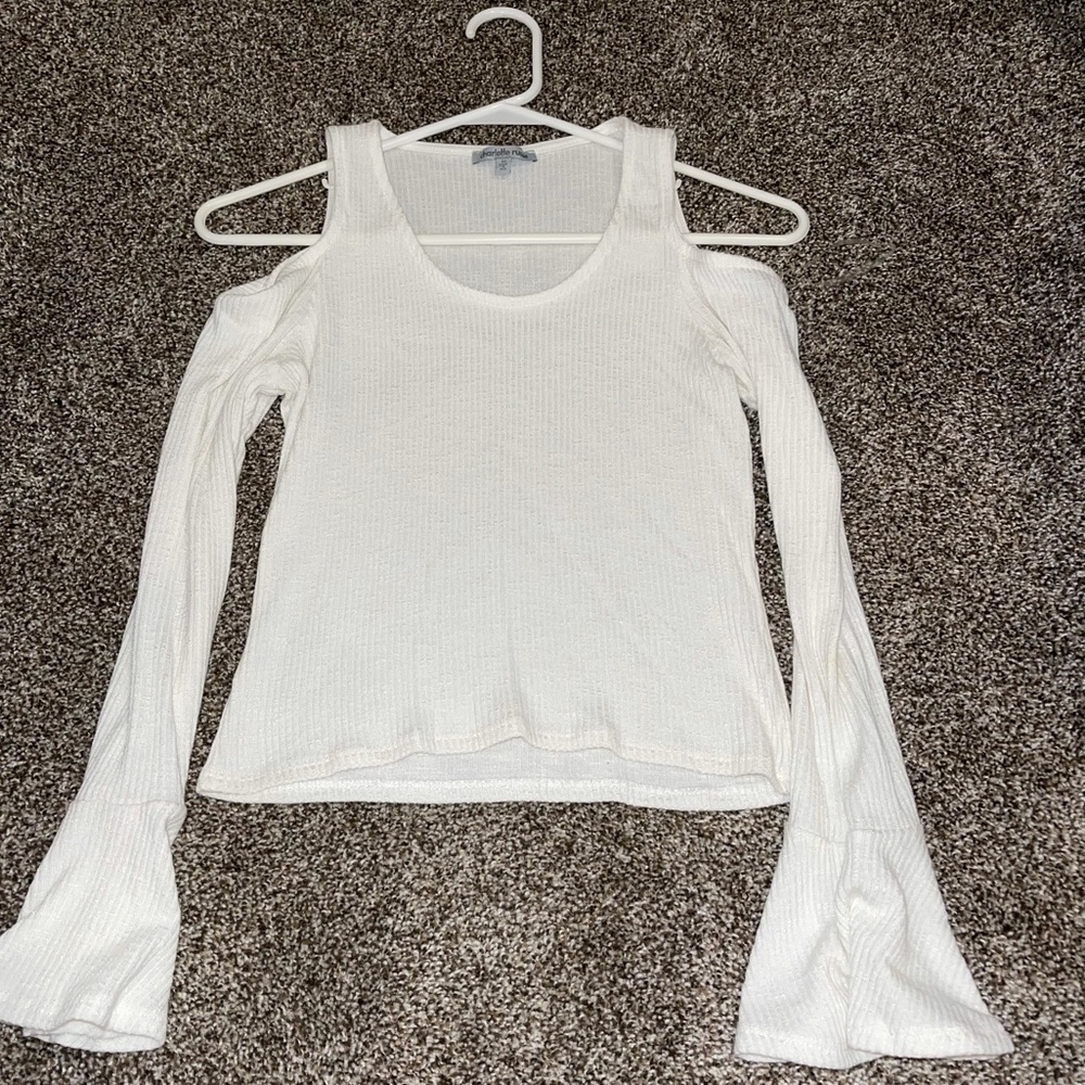 White bell sleeve crop top